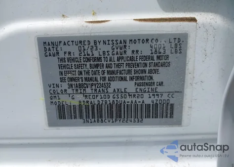 2023 Nissan Sentra Sv Xtronic Cvt из США, поврежденный, VIN 3N1AB8CV1PY224532